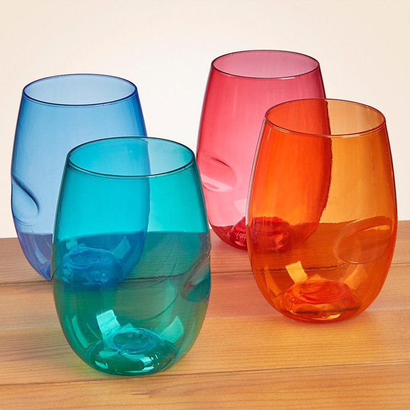 GoVino Jewel Tone 4 Piece 16 oz. Plastic Stemmed Wine Glass Set